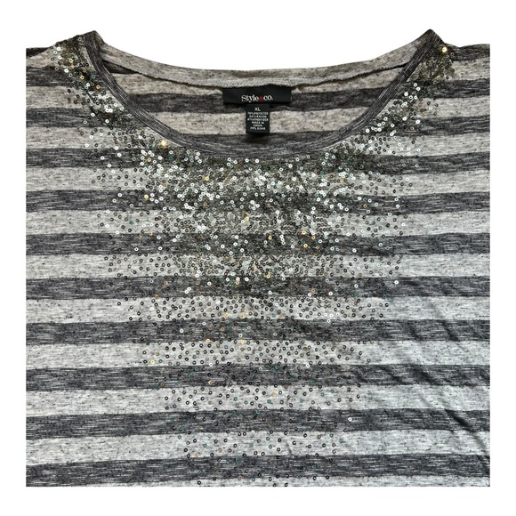 Style & Co. Woman’s Black and Gray Stripped Sequined Short Sleeve Tee Size XL - Picture 3 of 12